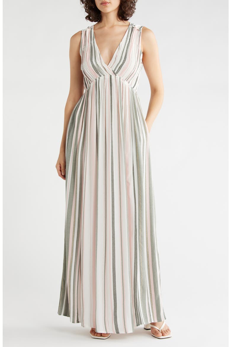 Sleeveless Stripe Maxi Dress, Main, color, OFF WHITE/ OLIVE