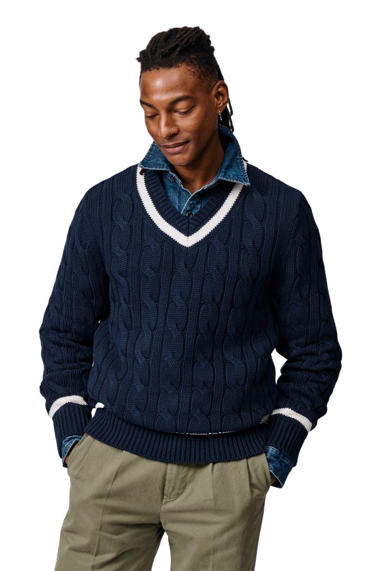 Denton Cotton V-Neck Knit Cricket Jumper, Main, color, Navy