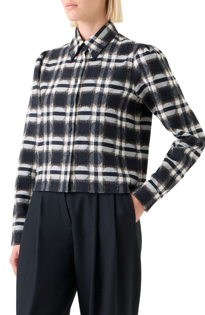 Akris punto Dot Plaid Cotton Button-Down Shirt, Alternate, color, Black-Cream-Camel