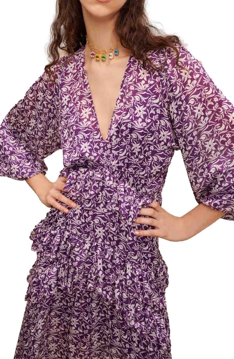 maje Ronirique Tiered Floral Print Dress, Alternate, color, Onirique