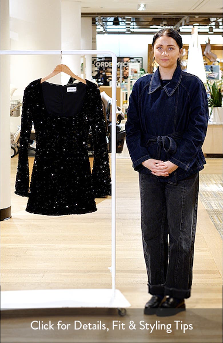 Vinelle Sequin Long Sleeve Velvet Minidress, sales video thumbnail