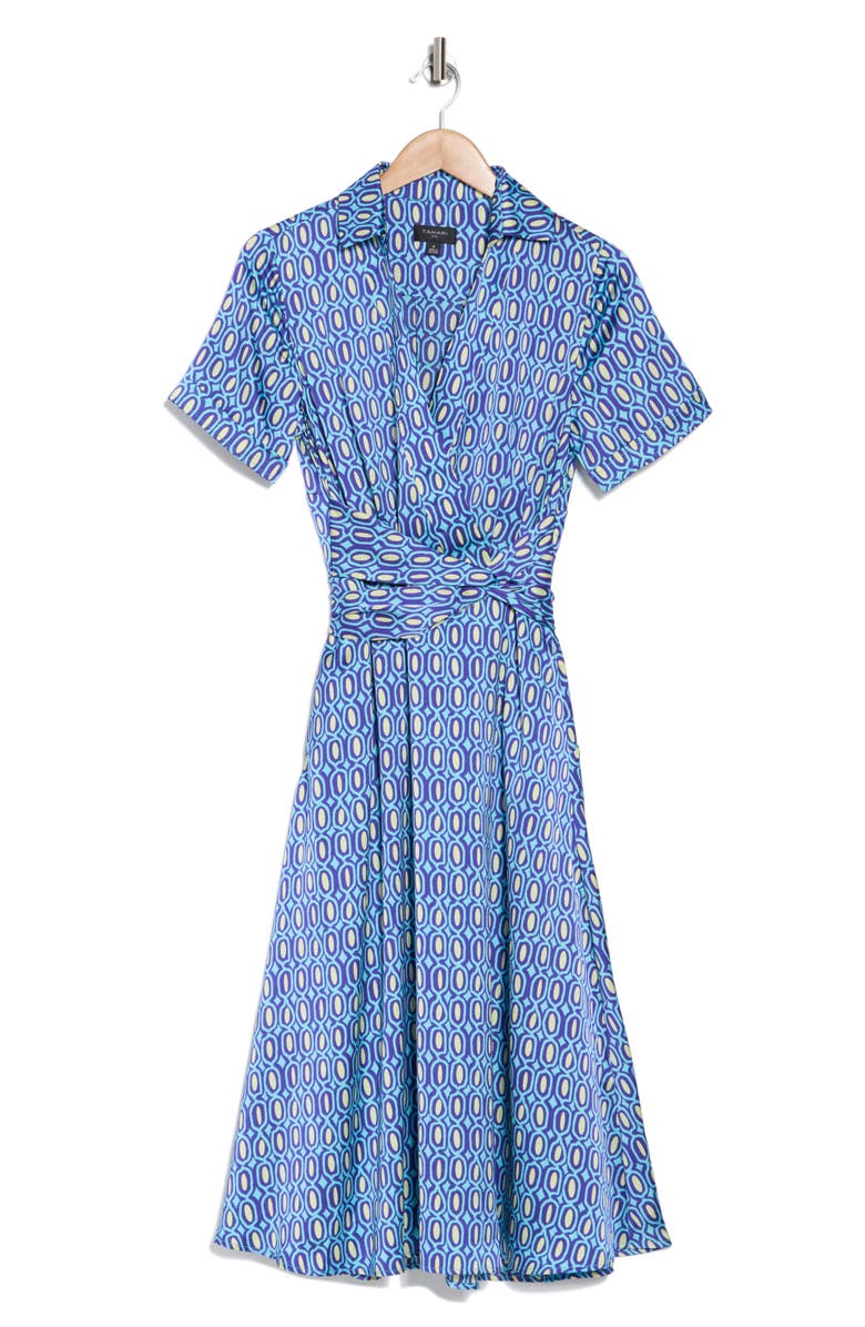 Tahari ASL Geometric Print Short Sleeve Midi Shirtdress, Alternate, color, 