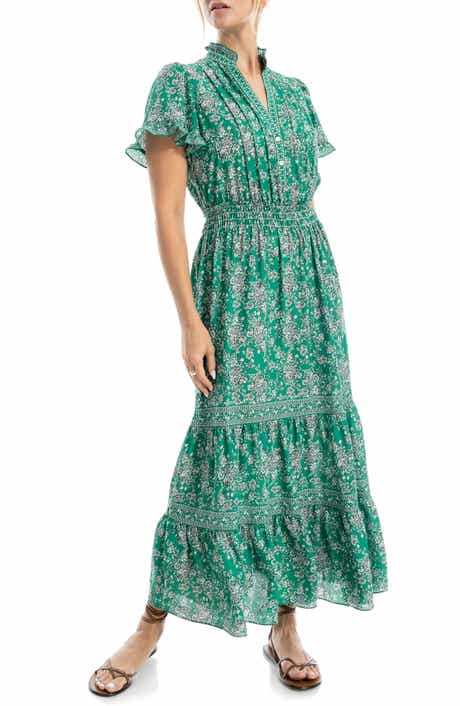 MAX STUDIO Smocked Flutter Sleeve Maxi Dress