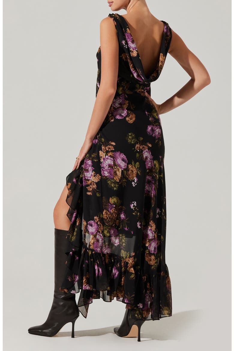 Cecelia Floral Cowl Neck Sleeveless Maxi Dress, Alternate, color, BLACK PURPLE FLORAL