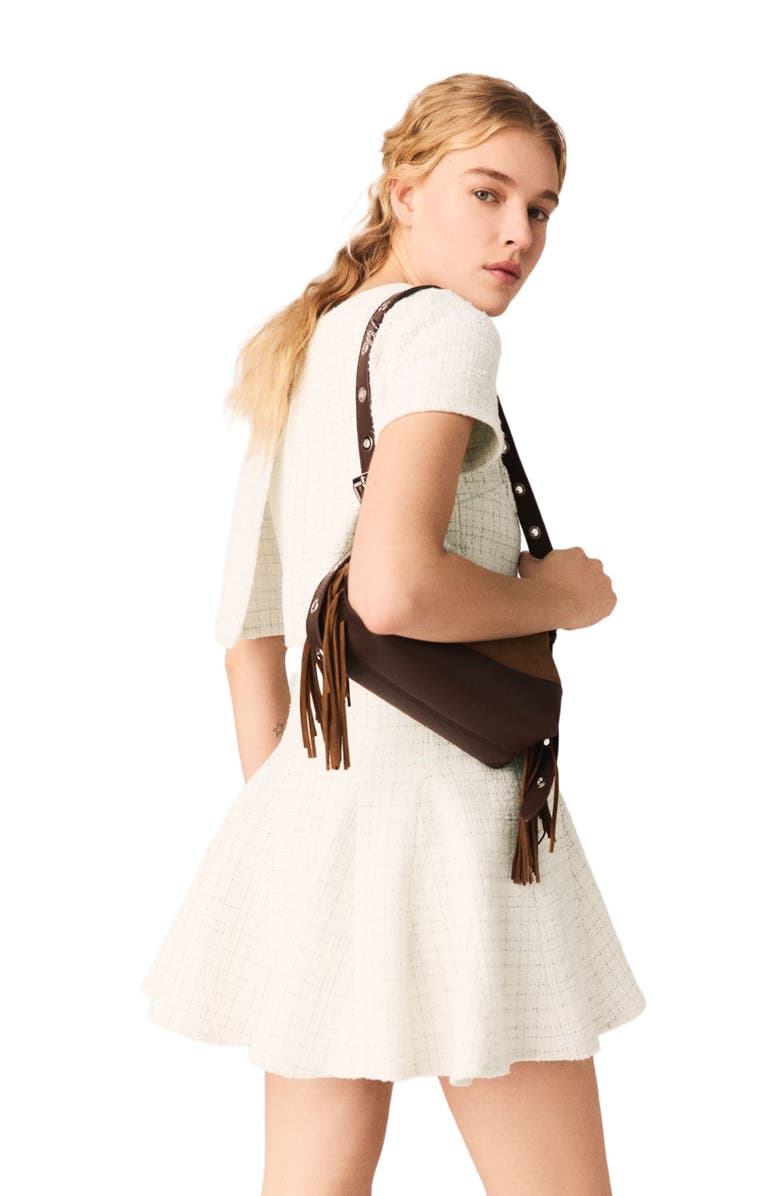 maje 2-in-1 tweed dress, Alternate, color, Ecru