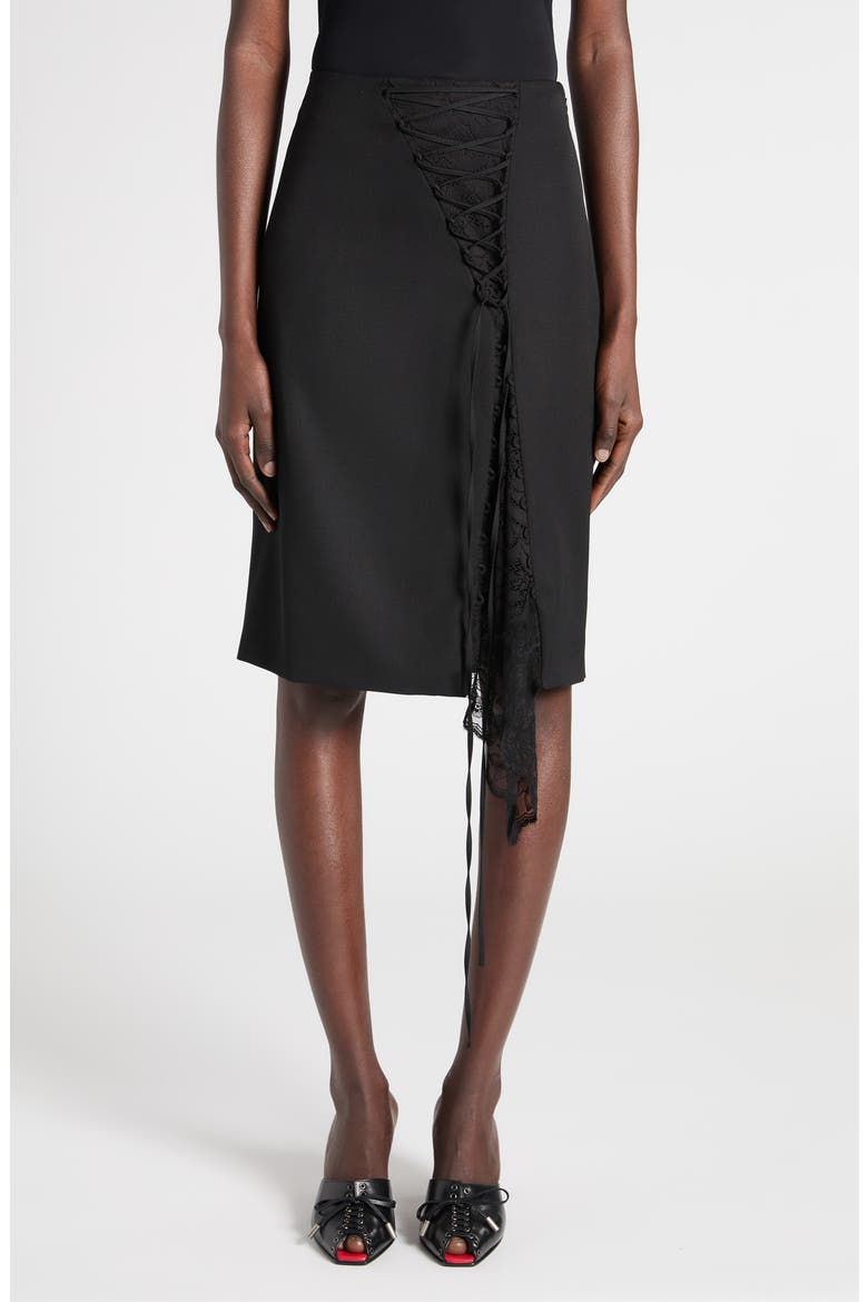Lace Insert Wool Pencil Skirt, Main, color, BLACK