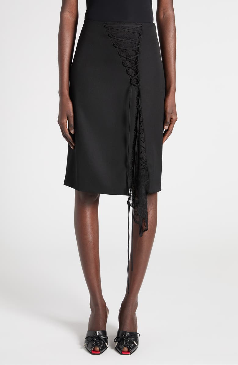 McQueen Lace Insert Wool Pencil Skirt, Main, color, Black