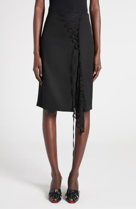 Lace Insert Wool Pencil Skirt