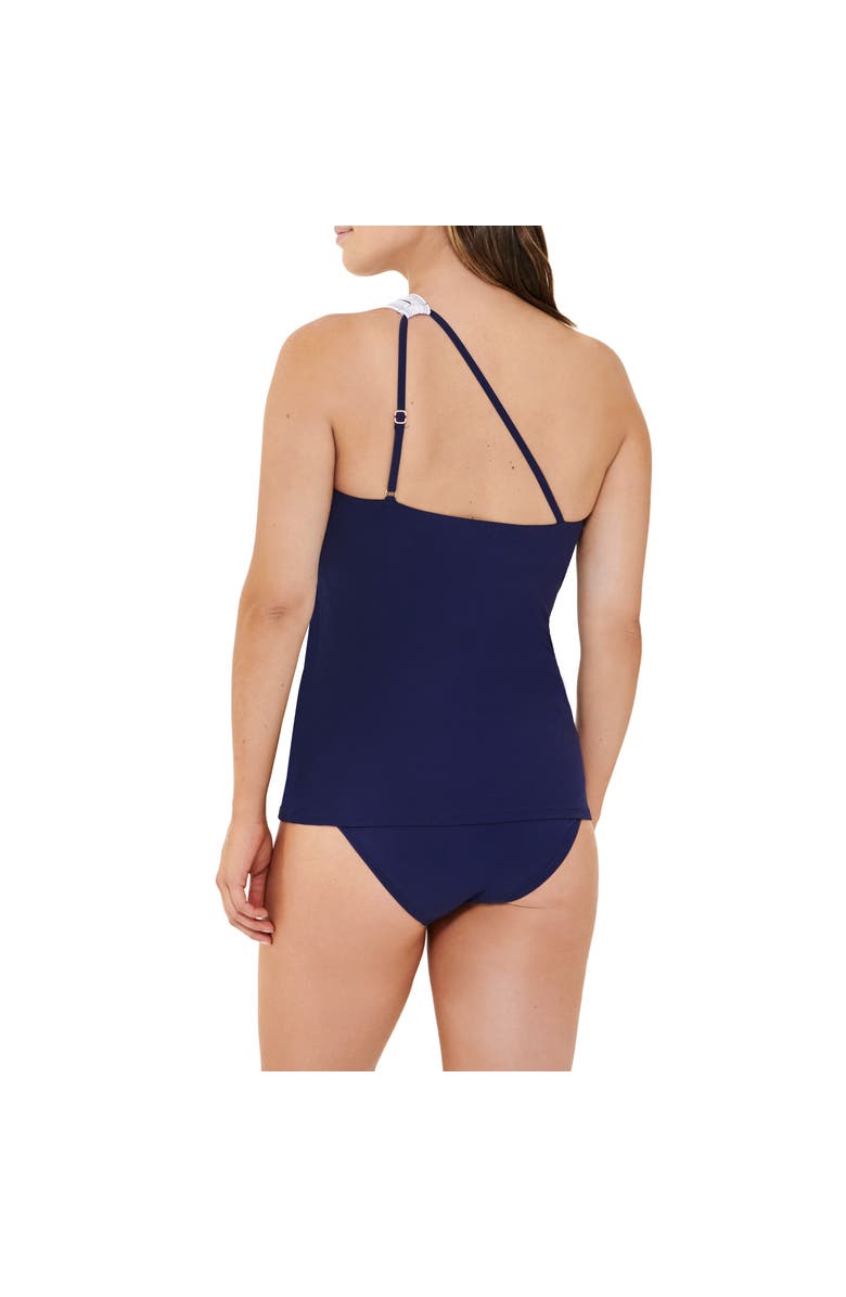 Christina Elevated Palm Keyhole One Shoulder Tankini, Alternate, color, Navy/ White