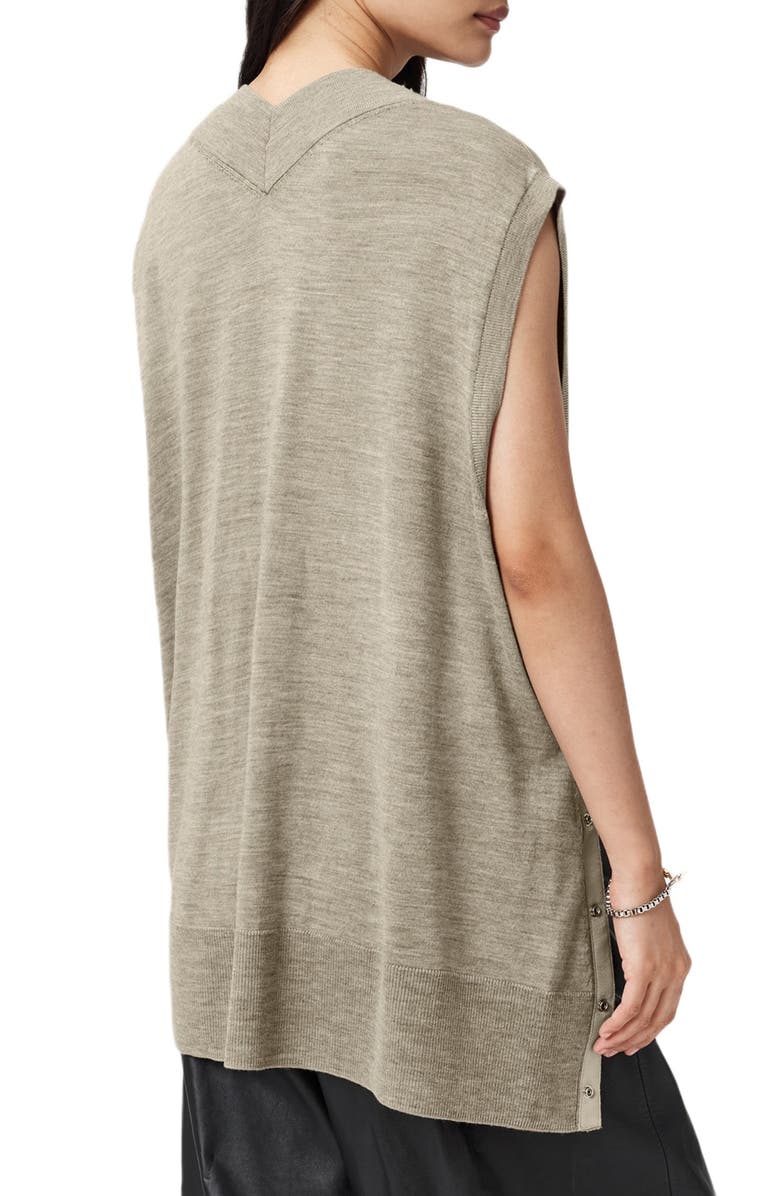 AllSaints Bern Side Snap Mixed Media Sweater Tank, Alternate, color, Taupe Grey