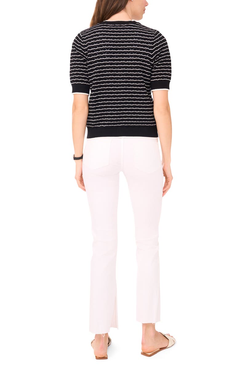 Halogen<sup>®</sup> Stripe Pointelle Cotton Button-Up Sweater, Alternate, color, Rich Black