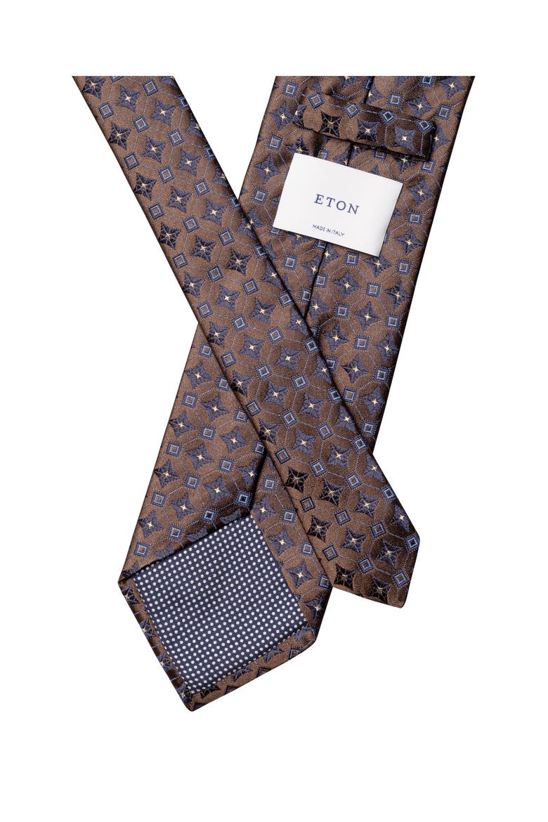 Medallion Woven Silk Tie, Alternate, color, MEDIUM BROWN