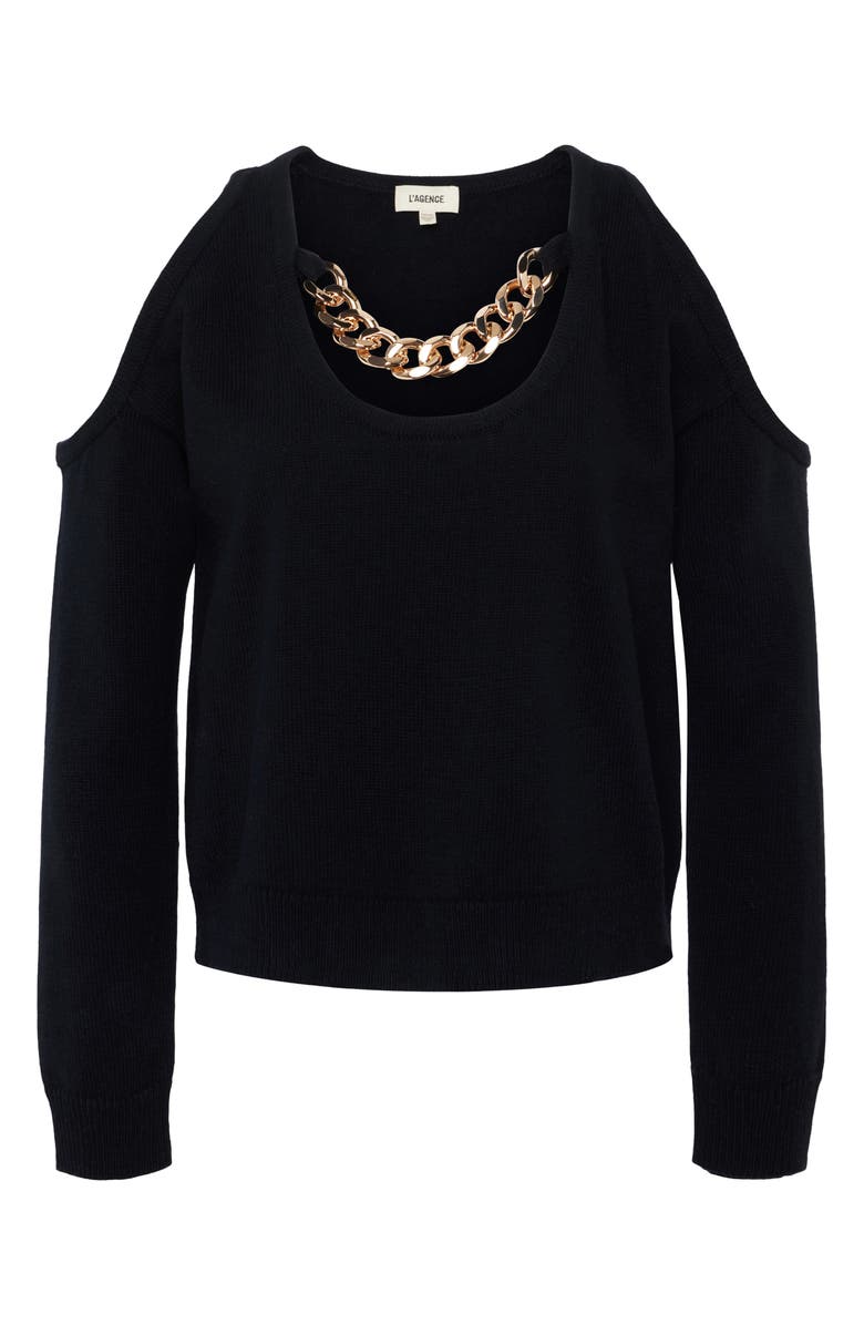 L'AGENCE Indy Chain Cold Shoulder Pullover, Alternate, color, Black