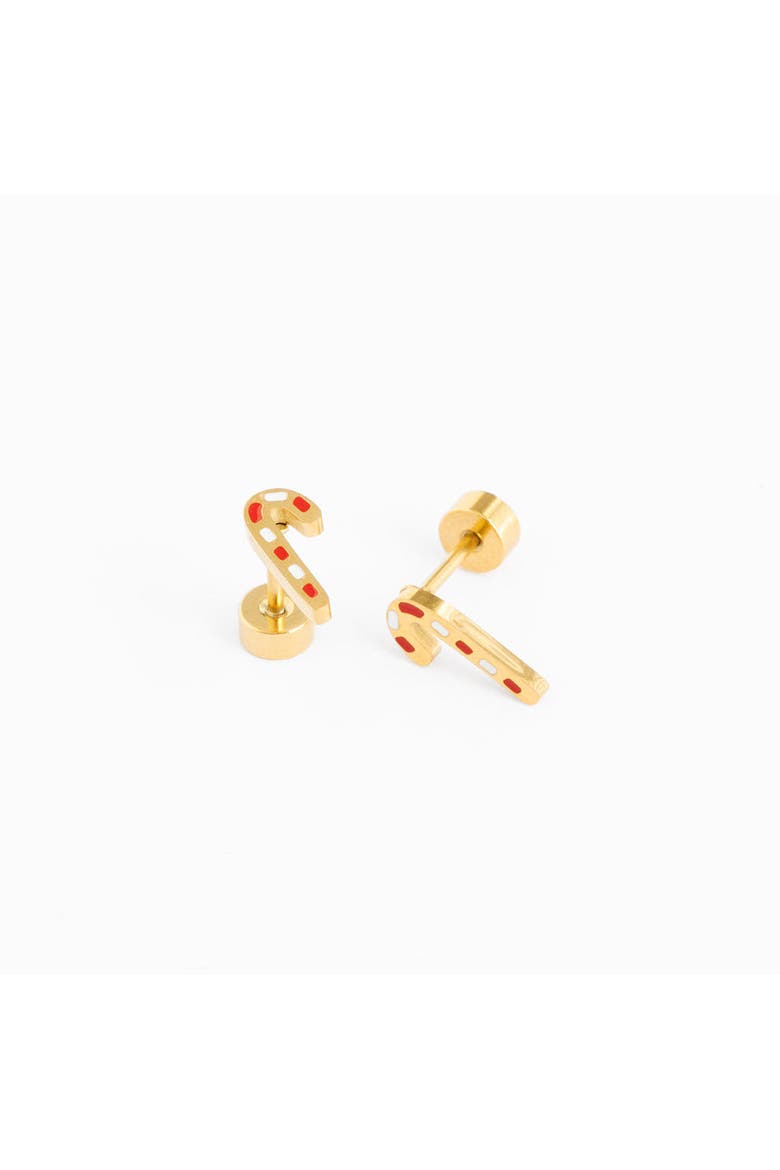 Girls' Candy Cane Flatback Stud Hypoallergenic Earrings, Alternate, color, Red Multi