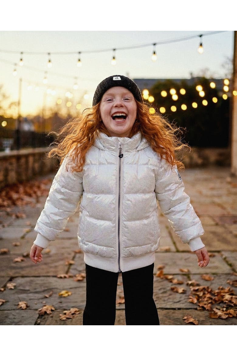 Glitter Faux-Fur Hood Insulated Puffy Jacket, Alternate, color, White Glitter