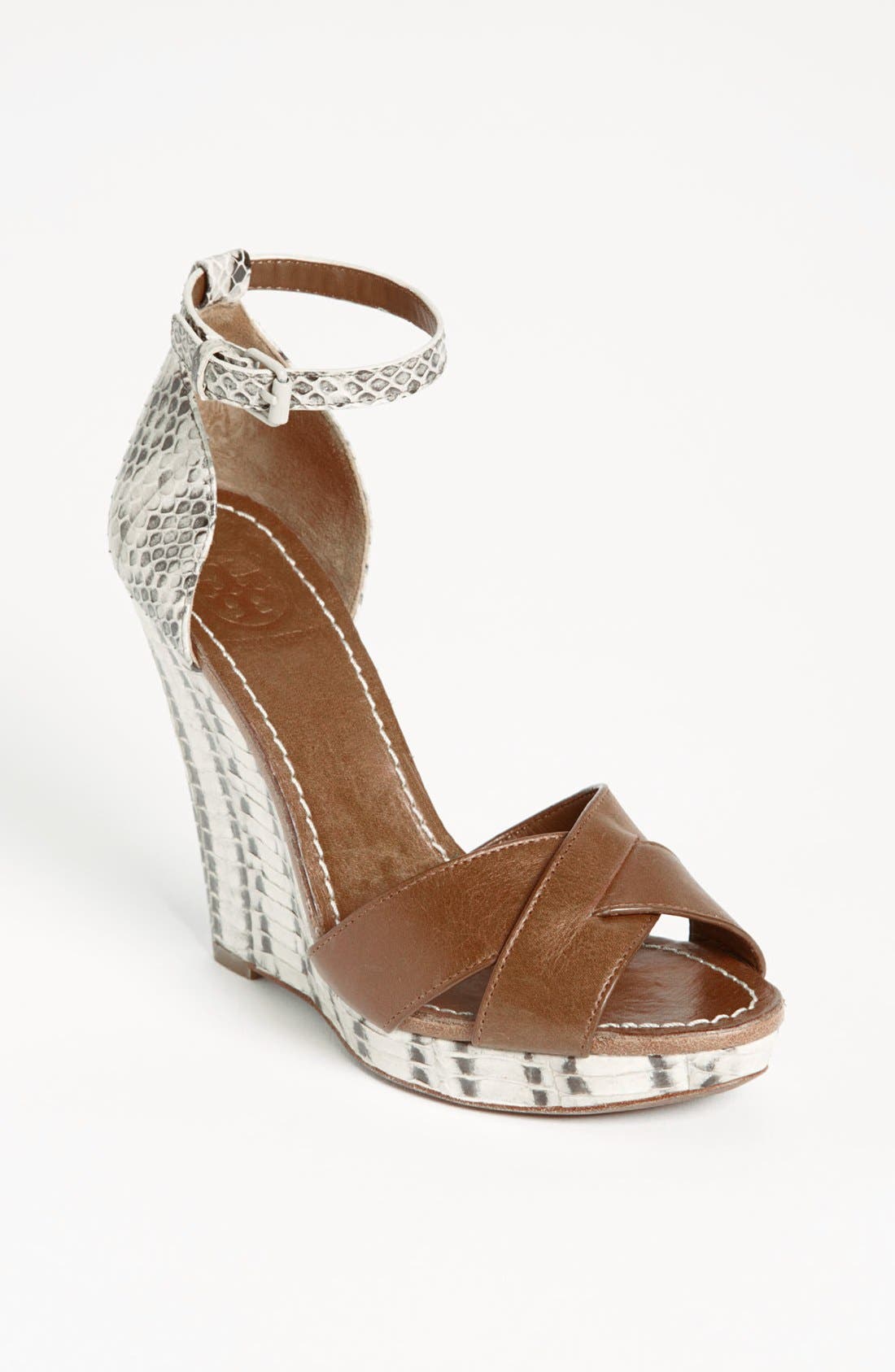 Tory Burch 'Livia' Genuine Snakeskin Wedge Sandal, Main, color, 