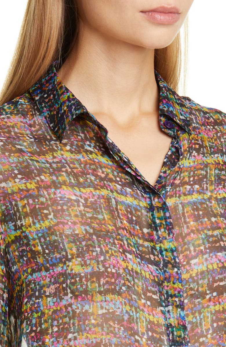 Etro Tweed Print Silk Tunic Blouse, Alternate, color,