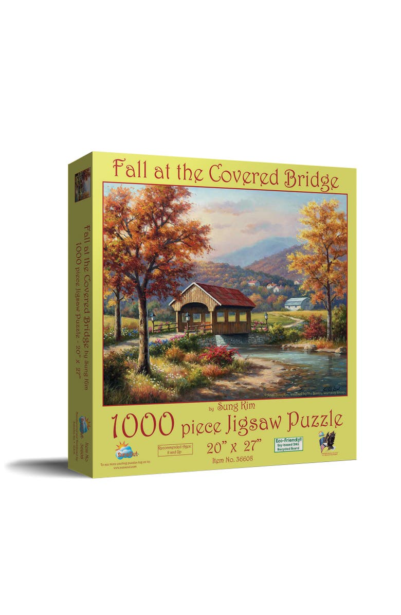 Sunsout Fall at the Covered Bridge 1000 piece Jigsaw Puzzle for Adults, Main, color, Multicolor
