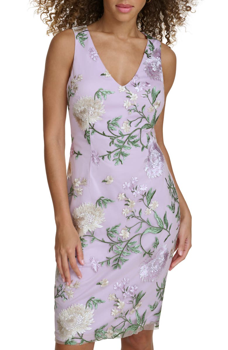 Siena Floral Embroidered Mesh Sheath Dress, Alternate, color, Lilac Multi