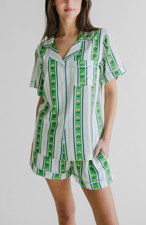 Garden Stripe Pajama Shorts Set