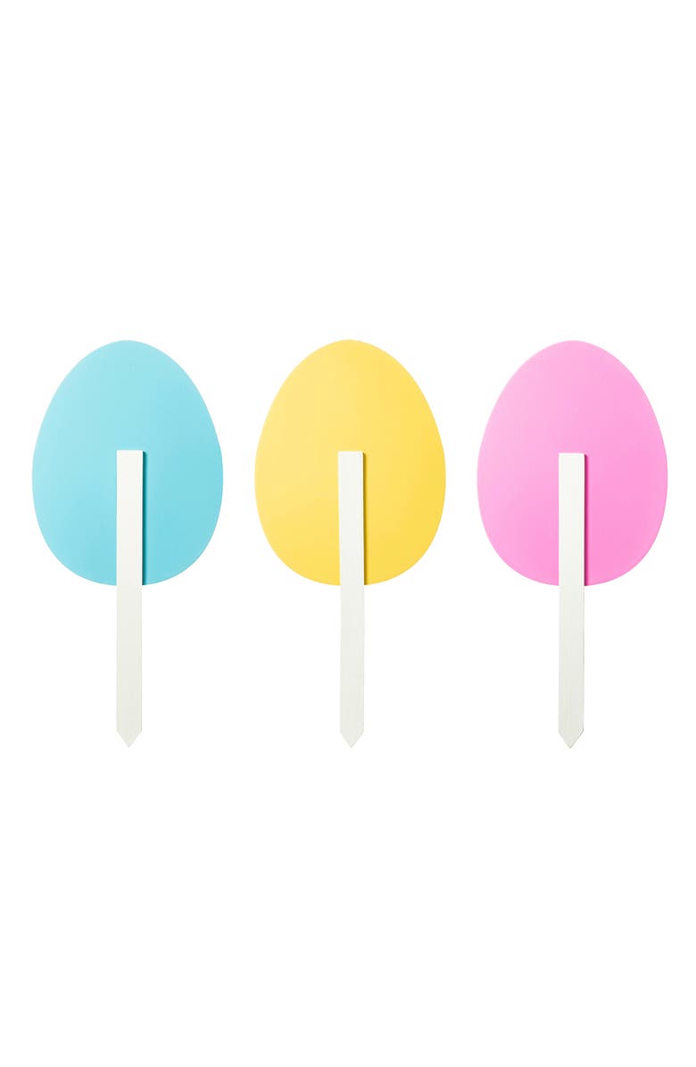 Glitzhome Set of 3 Wooden Easter Egg Chick Picks Yard Stakes, Alternate, color, Blue