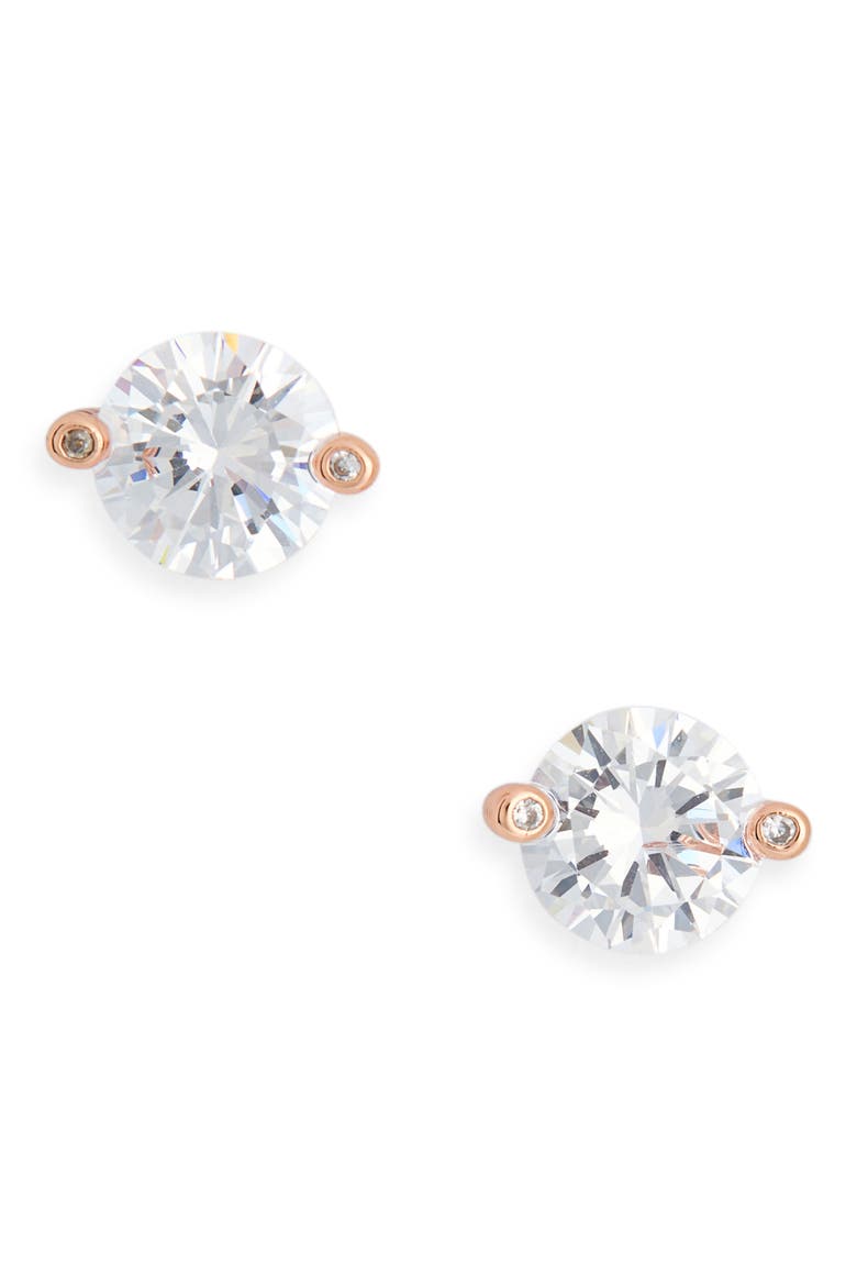 brilliant statements duo prong stud earrings, Main, color, CLEAR / ROSEGOLD