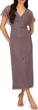 Adrianna Papell Beaded Flutter Sleeve Gown