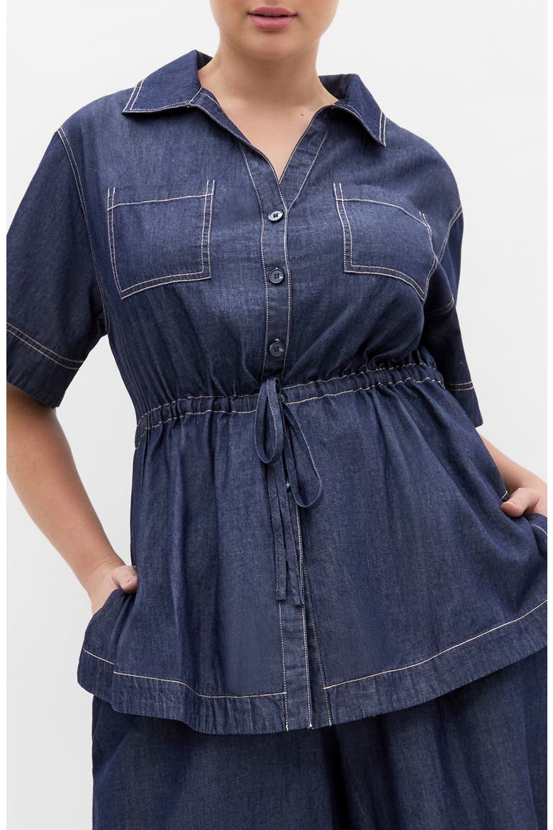 Mikayla Tie Waist Denim Shirt, Main, color, INDIGO