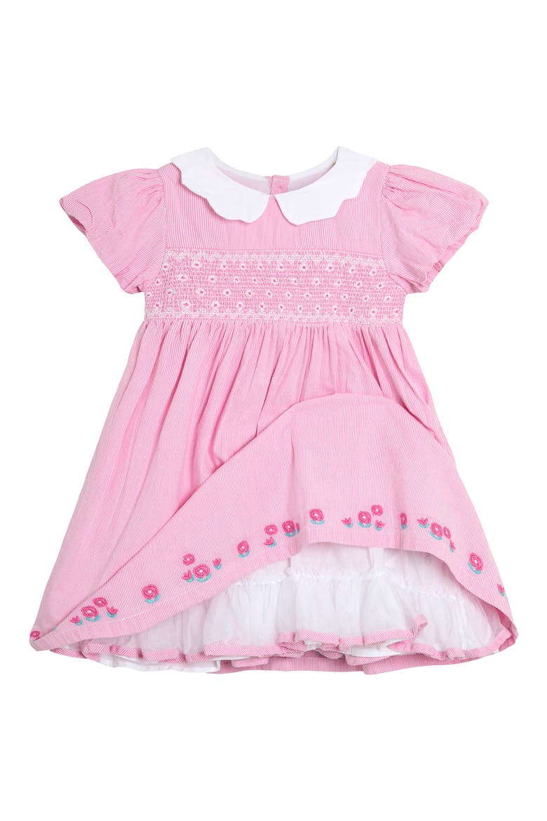 Bud Floral Embroidered Smocked Bodice Party Dress, Alternate, color, PINK