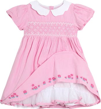 Bud Floral Embroidered Smocked Bodice Party Dress