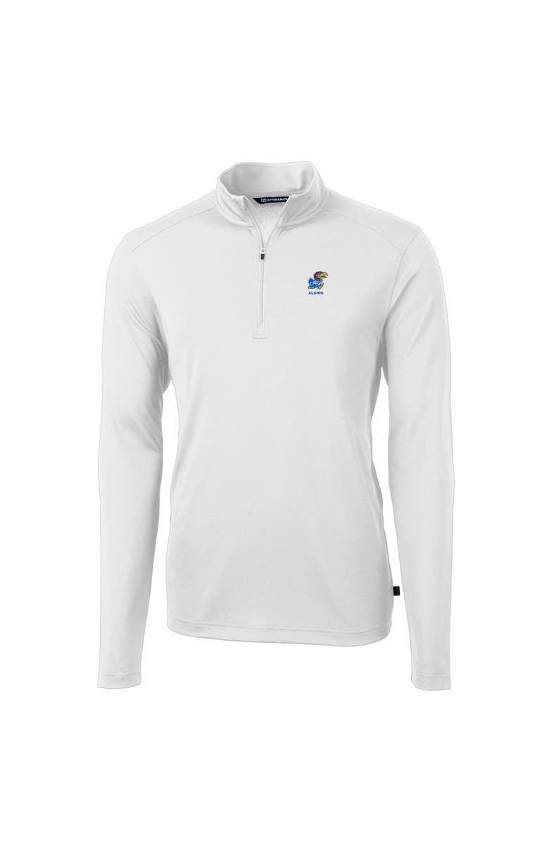 Cutter & Buck Men's Cutter & Buck White Kansas Jayhawks Alumni Logo Virtue Eco Pique Recycled Quarter-Zip Pullover Top, Alternate, color,