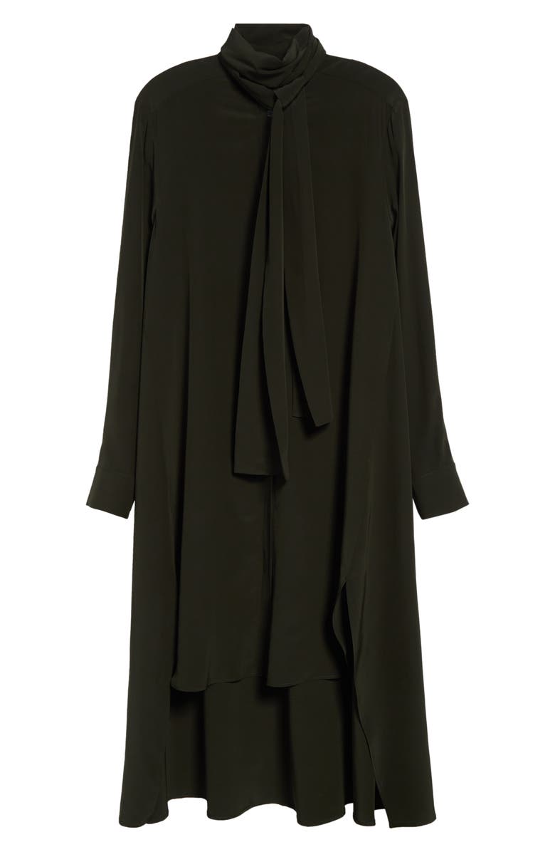 Michael Kors Collection Tie Neck Long Sleeve Silk Crêpe de Chine Shirtdress, Alternate, color, Bottle