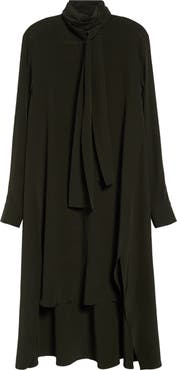 Michael Kors Collection Tie Neck Long Sleeve Silk Crêpe de Chine Shirtdress