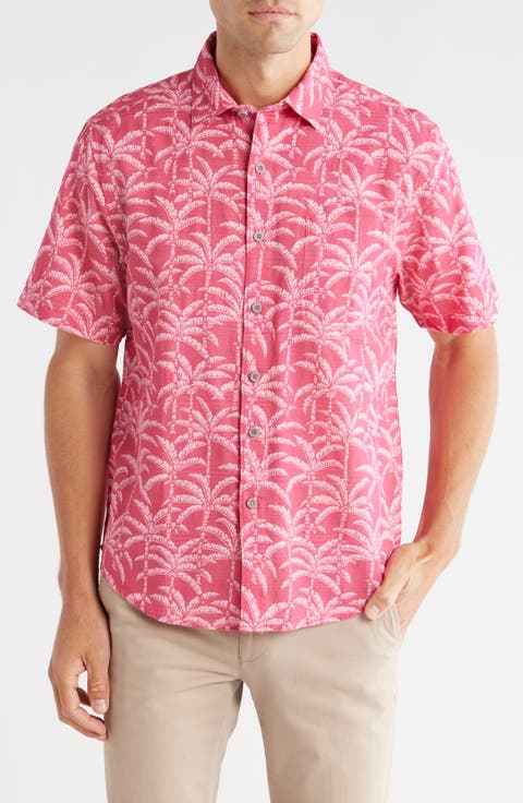 Palm Bliss Short Sleeve Cotton Button-Up Shirt