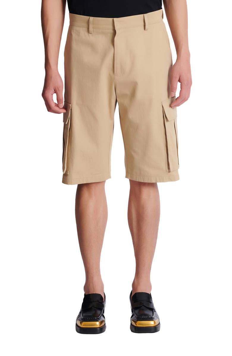 Balmain Cotton canvas cargo Bermuda shorts, Alternate, color, Beige