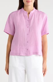 Eileen Fisher Short Sleeve Organic Linen Button-Up Shirt