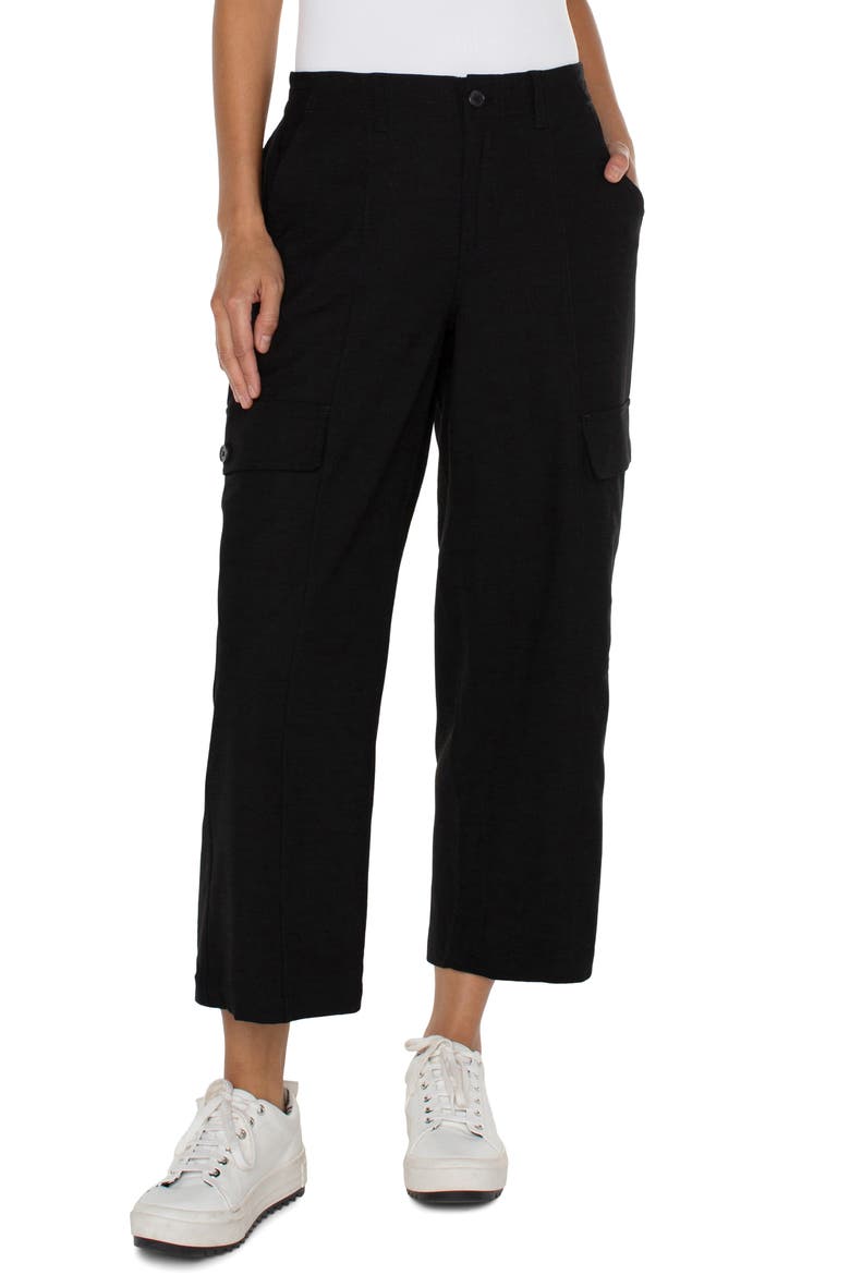 High Waist Crop Wide Leg Cargo Pants, Main, color, BLACK