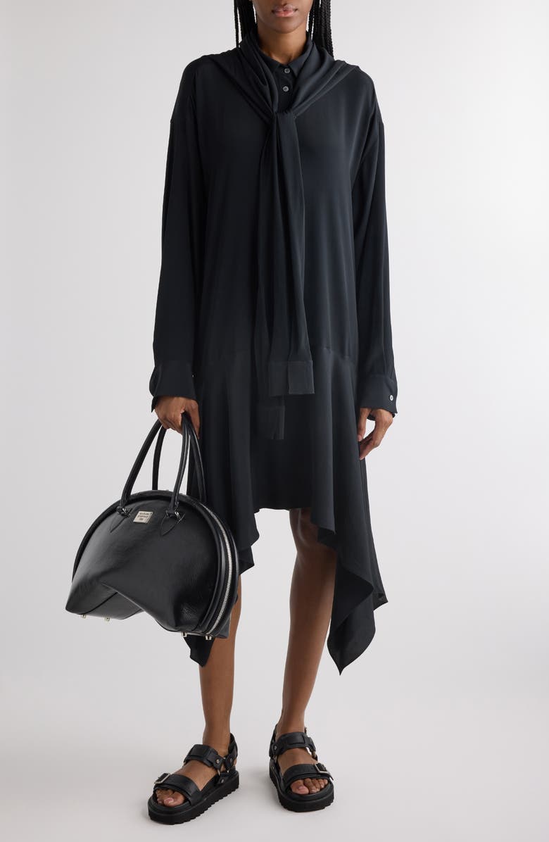 Acne Studios Delouse Long Sleeve Shirtdress with Removable Scarf, Main, color, Black