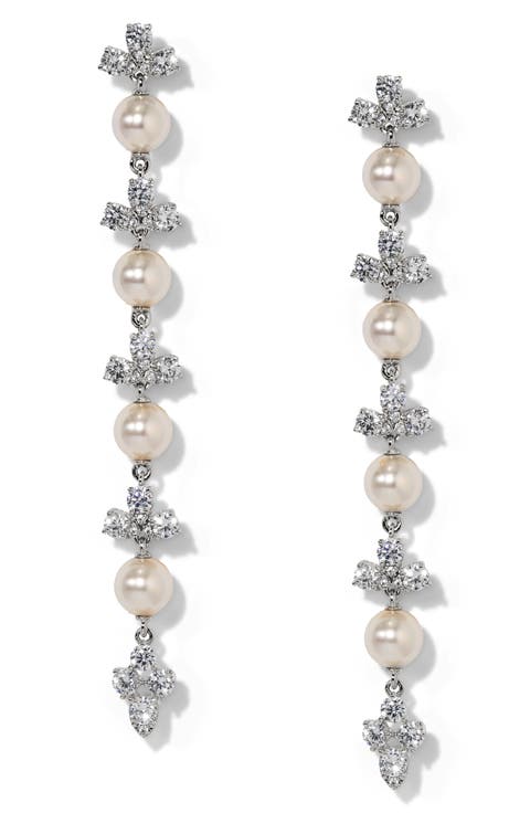 Faux Pearl Long Linear Drop Earrings