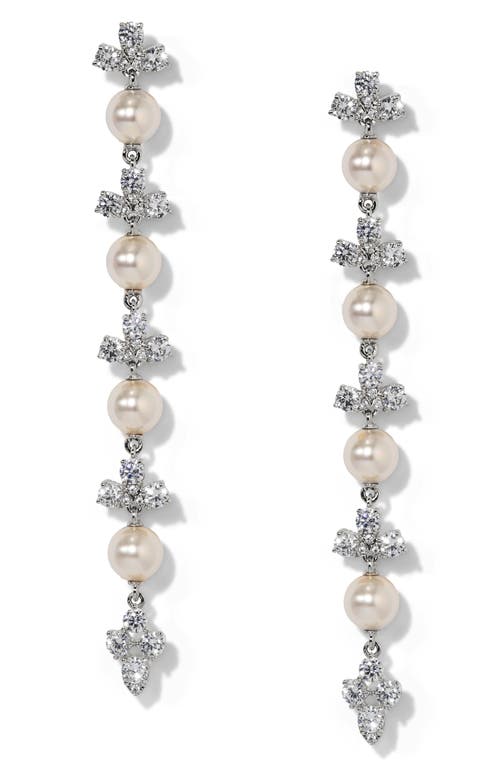 Nadri Faux Pearl Long Linear Drop Earrings In Metallic