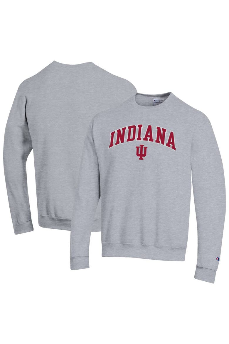 Men's Champion  Heather Gray Indiana Hoosiers Arch Over Logo Pullover Sweatshirt, Alternate, color, Heather Gray