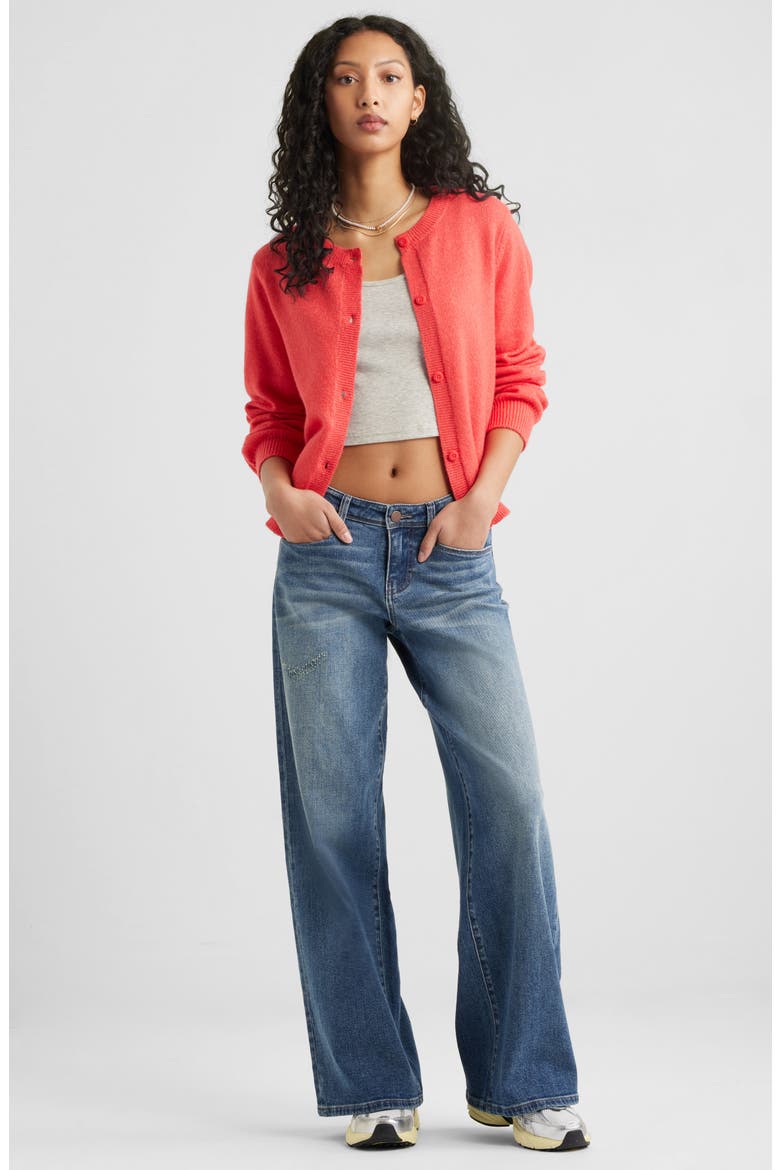 Crewneck Cotton Blend Cardigan, Alternate, color, RED BITTERSWEET