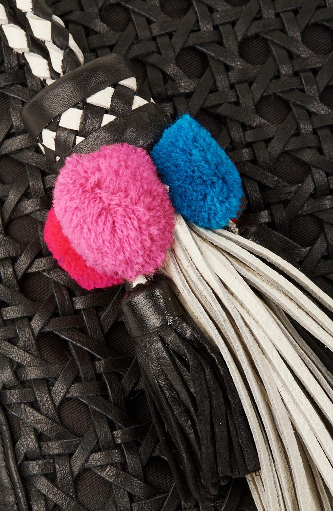 Tassel Textured Leather Clutch, Alternate, color, BLACK