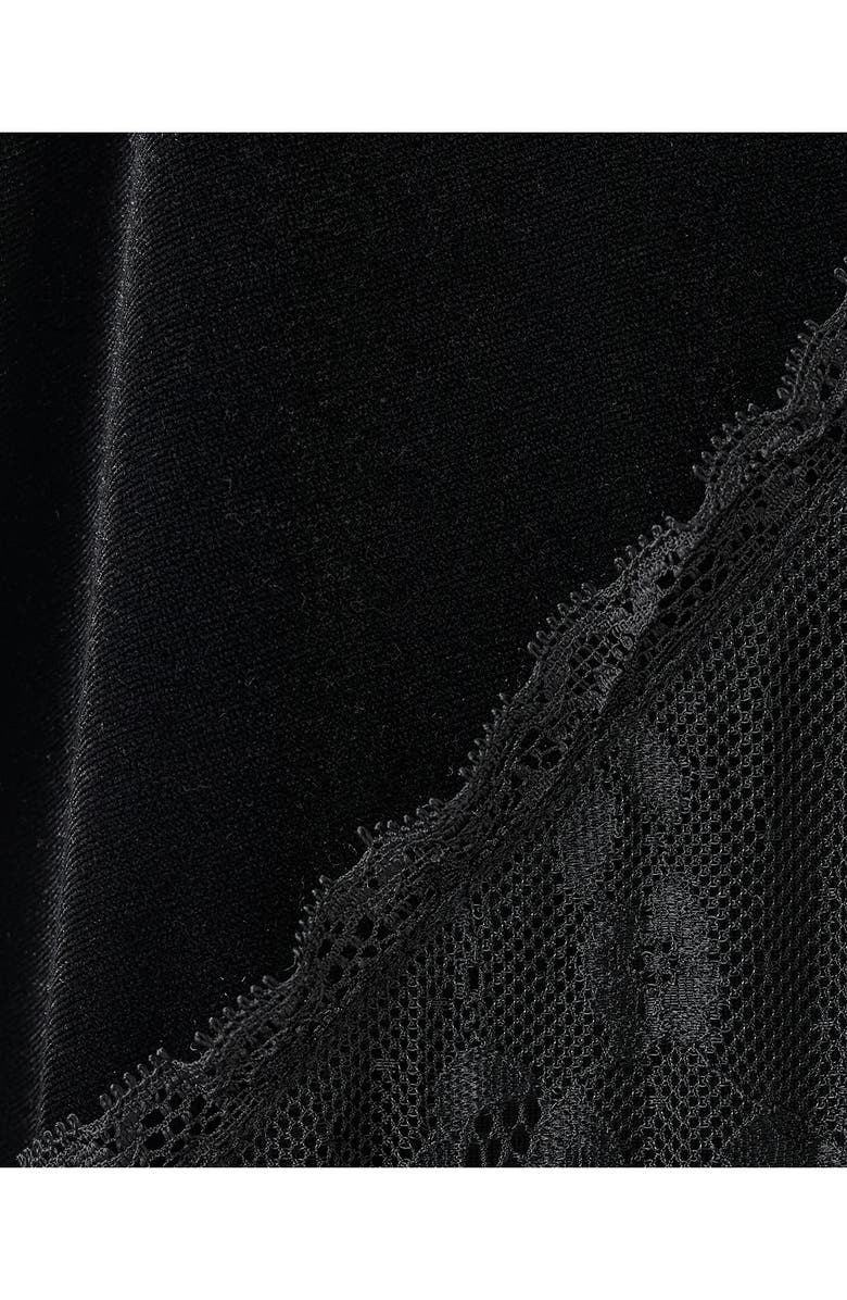 MANGO TEEN Lace Trim Velvet Maxi Dress, Alternate, color, Black