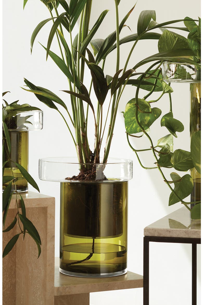 Balcony Self Watering Glass Planter, Alternate, color, GREEN