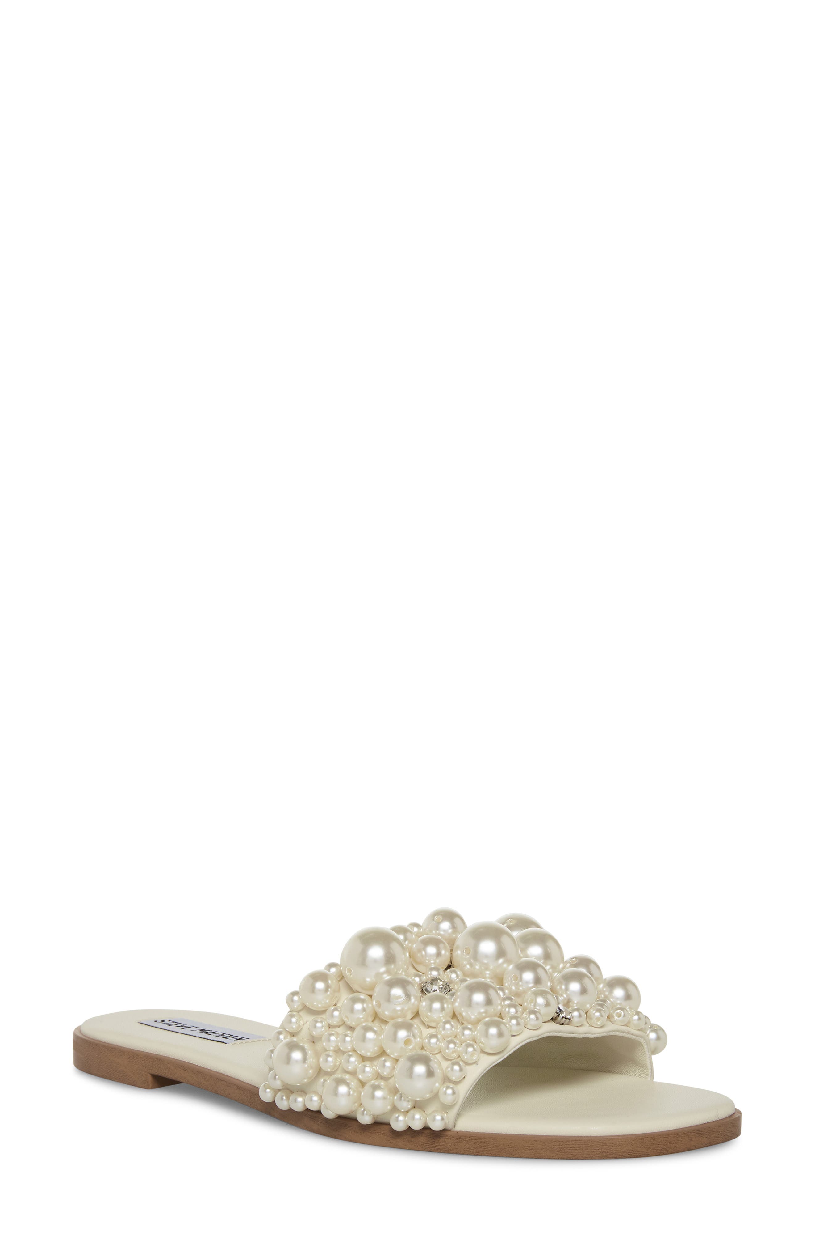 Knicky Imitation Pearl Embellished Slide Sandal, Main, color, PEARL