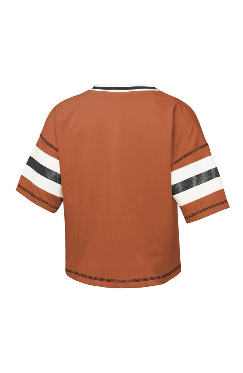 Outerstuff Girls Youth Outerstuff Texas Orange Texas Longhorns Gridiron Jersey V-Neck T-Shirt, Alternate, color, Burnt Orange