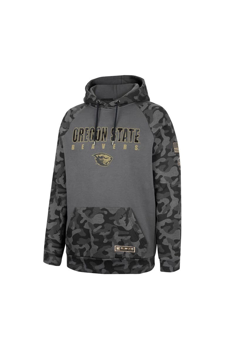 COLOSSEUM Men's Colosseum Charcoal Oregon State Beavers OHT Military Appreciation Camo Stack Raglan Pullover Hoodie, Alternate, color,