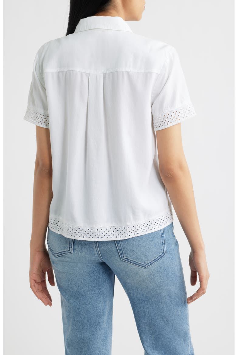 Lace Trim Short Sleeve Button-Up Shirt, Alternate, color, WHITE
