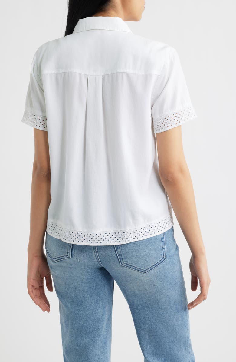 Cloth & Stone Lace Trim Short Sleeve Button-Up Shirt, Alternate, color, White